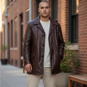 Vintage 70’s Leather Jacket Car Coat Dark Brown Size 40